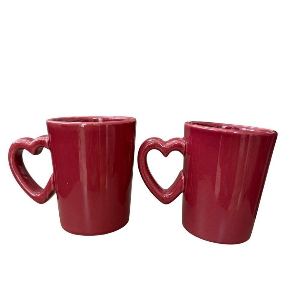 Set of 2 Williams Sonoma Heart Handle Coffee Mug Valentine's Day Love